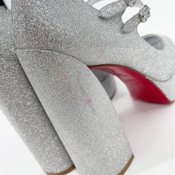 Christian Louboutin Silver Glitter Movida Jane Platform Mary Jane Pump EU 38.5 - Picture 8 of 15